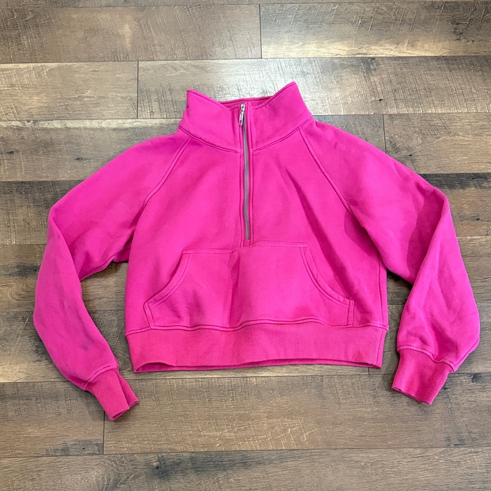 Cropped Automet Half-Zip Pullover Sweatshirt - Hot Pink